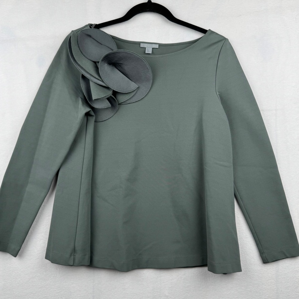 COS Women's Green Long Sleeve Top w/ Floral Accent - Sophisticated‎ Style Small
